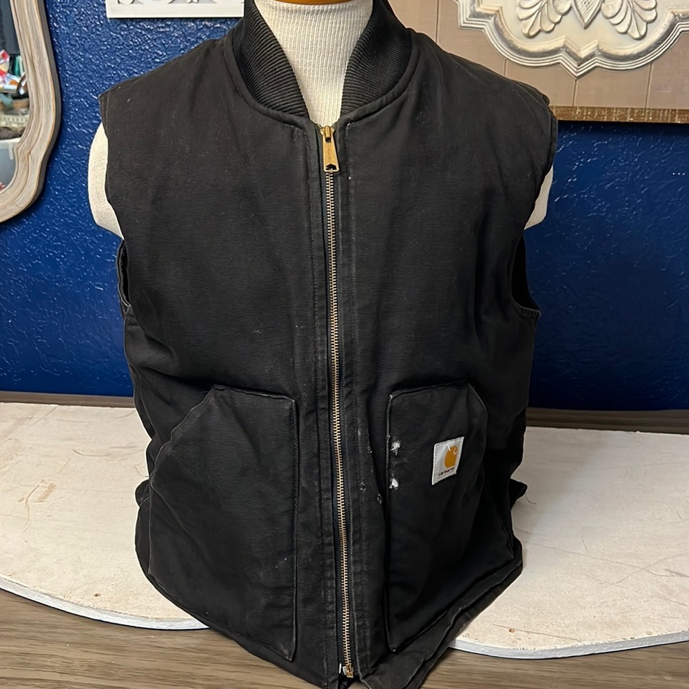 VTG Y2K CARHARTT CANVAS DUCK QUILTED MENS VEST  USA MADE UNION MADE XL BLACK